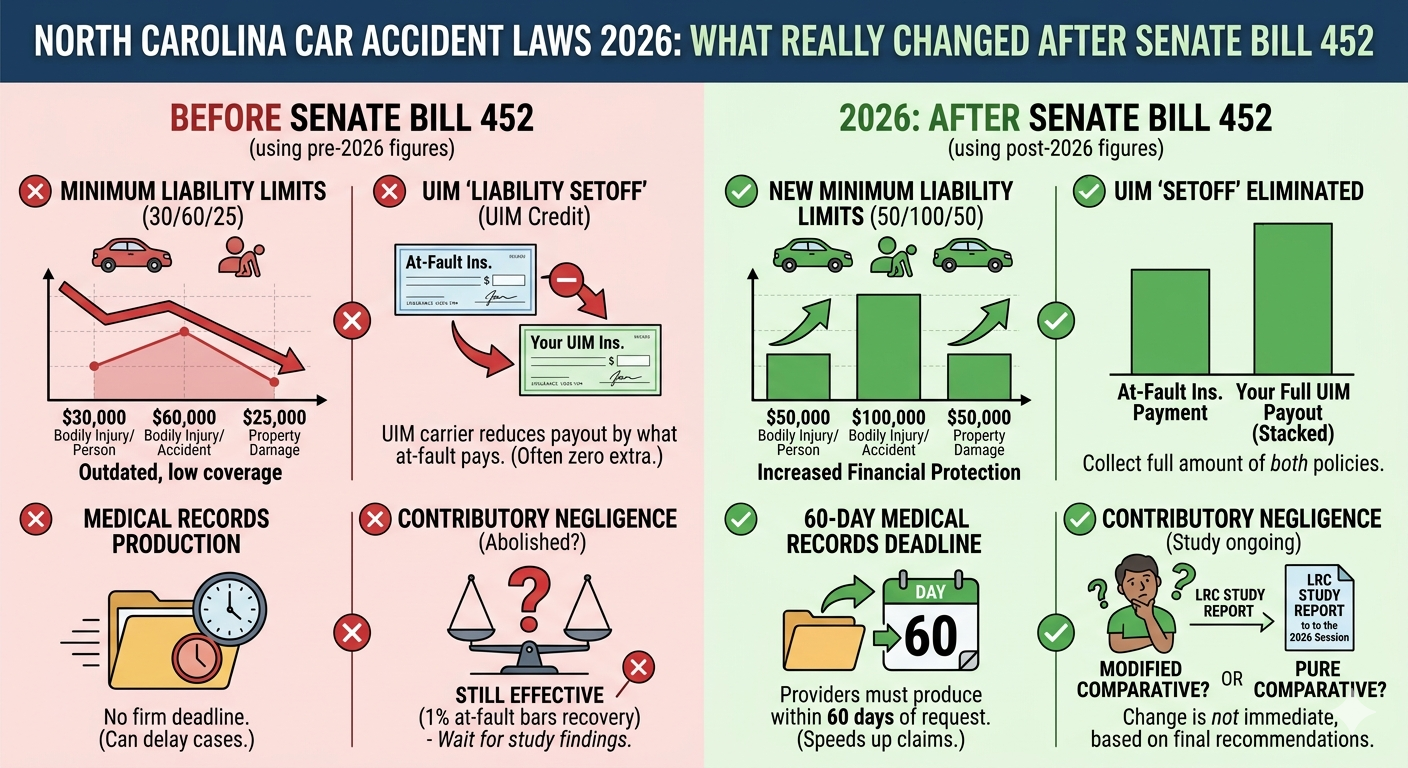 North Carolina Car Accident Laws 2026: What Really Changed After Senate Bill 452