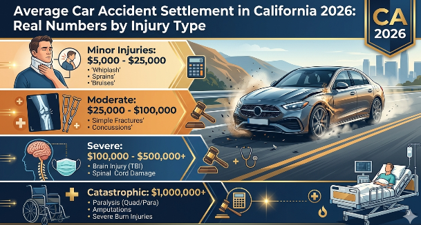 Average Car Accident Settlement in California 2026: Real Numbers by Injury Type