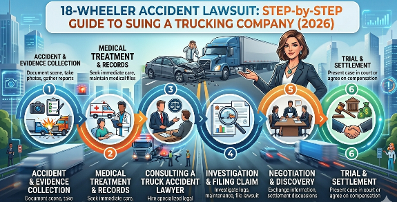 18-Wheeler Accident Lawsuit: Step-by-Step Guide to Suing a Trucking Company (2026)