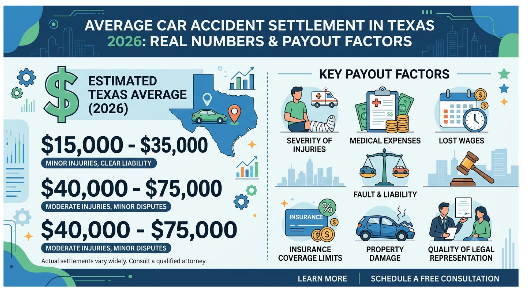Average Car Accident Settlement in Texas 2026: Real Numbers & Payout Factors